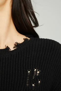 Women Chaser Brand Long Sleeve Crew Neck Deconstructed Sweater Pullover