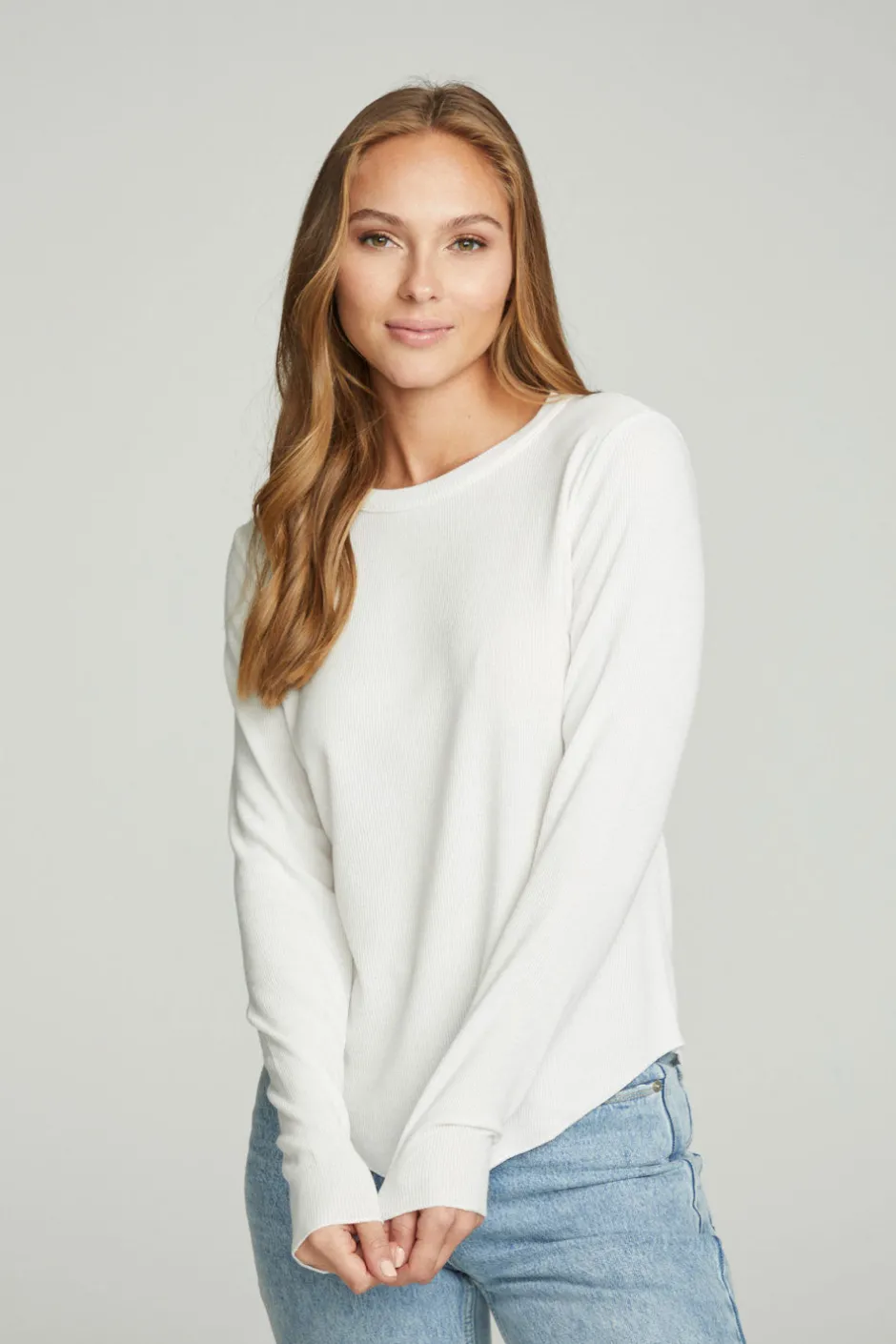 Women Chaser Brand Long Sleeve Crew Neck Shirttail Tee