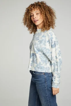 Women Chaser Brand Long Sleeve Cropped Mock Neck Raglan Tee