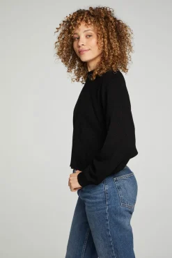 Women Chaser Brand Long Sleeve Cropped Mock Neck Raglan Tee