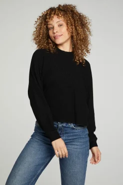 Women Chaser Brand Long Sleeve Cropped Mock Neck Raglan Tee