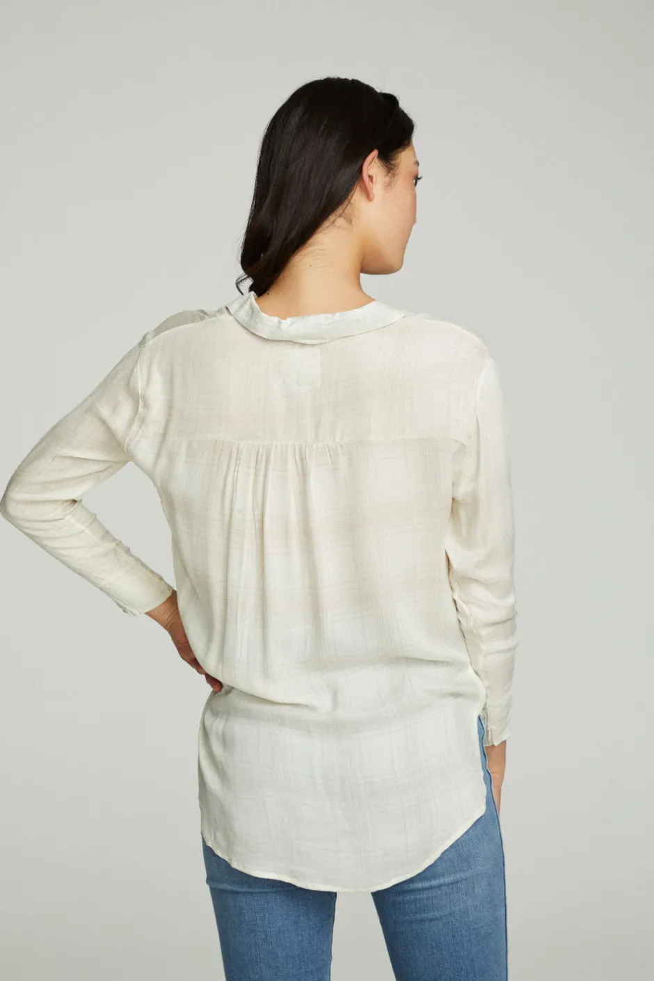 Women Chaser Brand Long Sleeve Drop Shoulder Hi Lo Button Down Shirttail Tunic