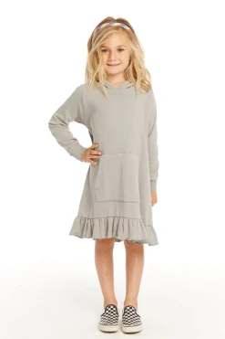 Kids Chaser Brand Long Sleeve Gravel Grey Hooded Ruffle Hem Dress