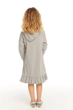 Kids Chaser Brand Long Sleeve Gravel Grey Hooded Ruffle Hem Dress