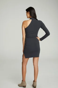 Women Chaser Brand Long Sleeve One Shoulder Mock Neck Dress With Side Slit