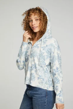 Women Chaser Brand Long Sleeve Semi Cropped Zip Front Hoodie