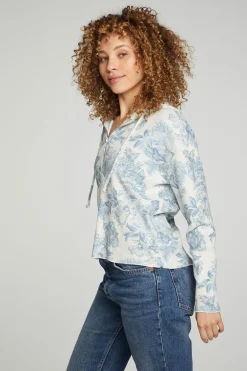 Women Chaser Brand Long Sleeve Semi Cropped Zip Front Hoodie