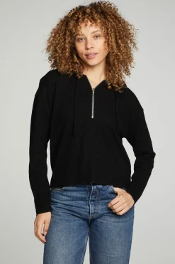 Women Chaser Brand Long Sleeve Semi Cropped Zip Front Hoodie