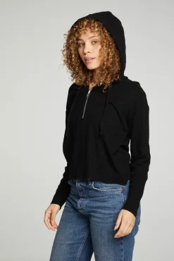 Women Chaser Brand Long Sleeve Semi Cropped Zip Front Hoodie