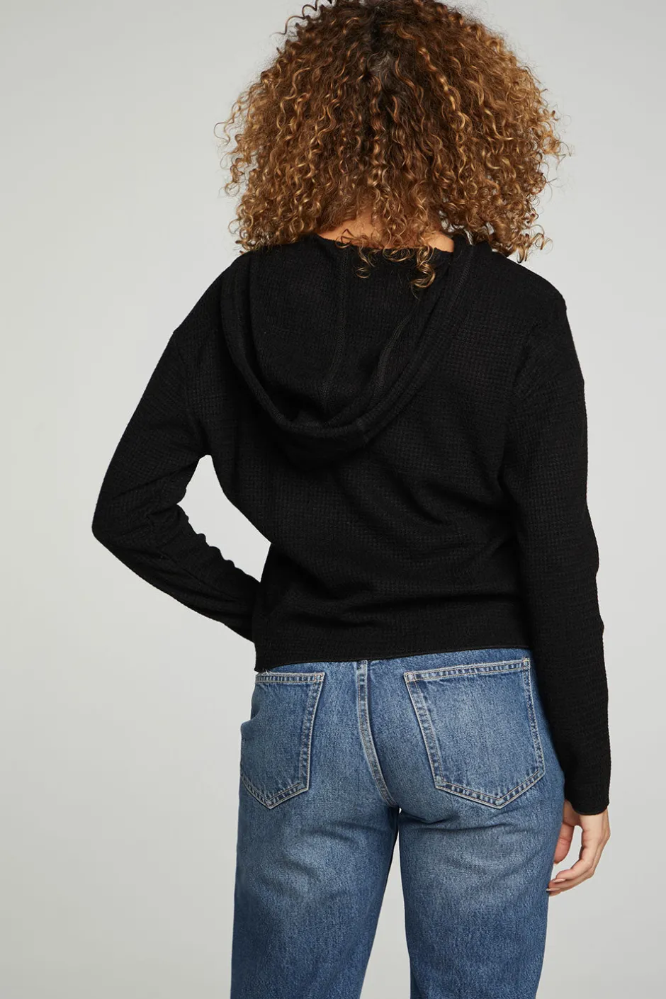Women Chaser Brand Long Sleeve Semi Cropped Zip Front Hoodie