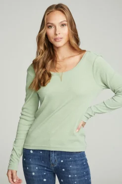 Women Chaser Brand Long Sleeve Shirred V-back Tee