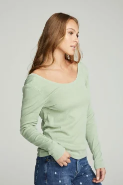 Women Chaser Brand Long Sleeve Shirred V-back Tee