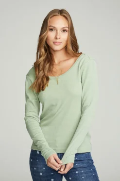 Women Chaser Brand Long Sleeve Shirred V-back Tee