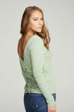 Women Chaser Brand Long Sleeve Shirred V-back Tee