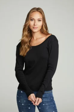 Women Chaser Brand Long Sleeve Shirred V-back Tee