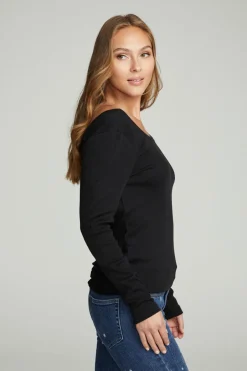 Women Chaser Brand Long Sleeve Shirred V-back Tee
