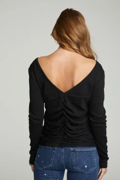 Women Chaser Brand Long Sleeve Shirred V-back Tee
