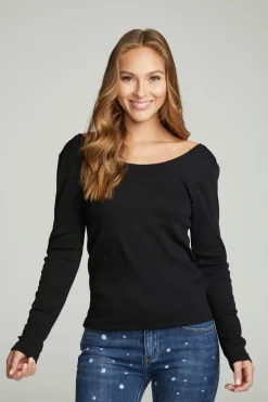 Women Chaser Brand Long Sleeve Shirred V-back Tee