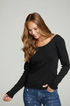 Women Chaser Brand Long Sleeve Shirred V-back Tee
