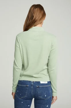 Women Chaser Brand Long Sleeve Snap Front Mock Neck Tee