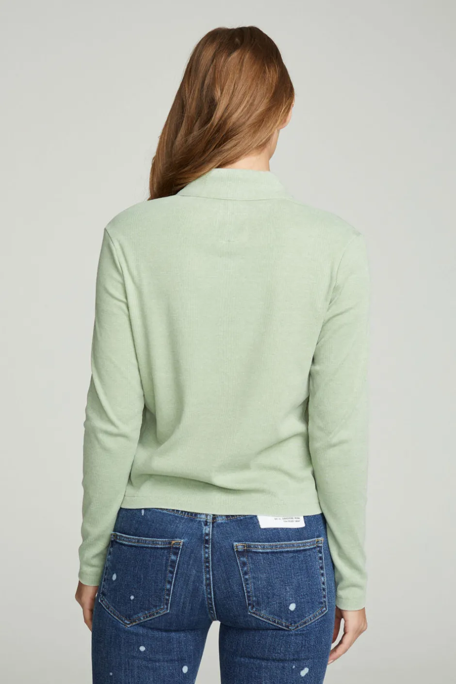 Women Chaser Brand Long Sleeve Snap Front Mock Neck Tee