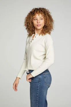 Women Chaser Brand Long Sleeve Snap Henley Drawstring Waist Tee