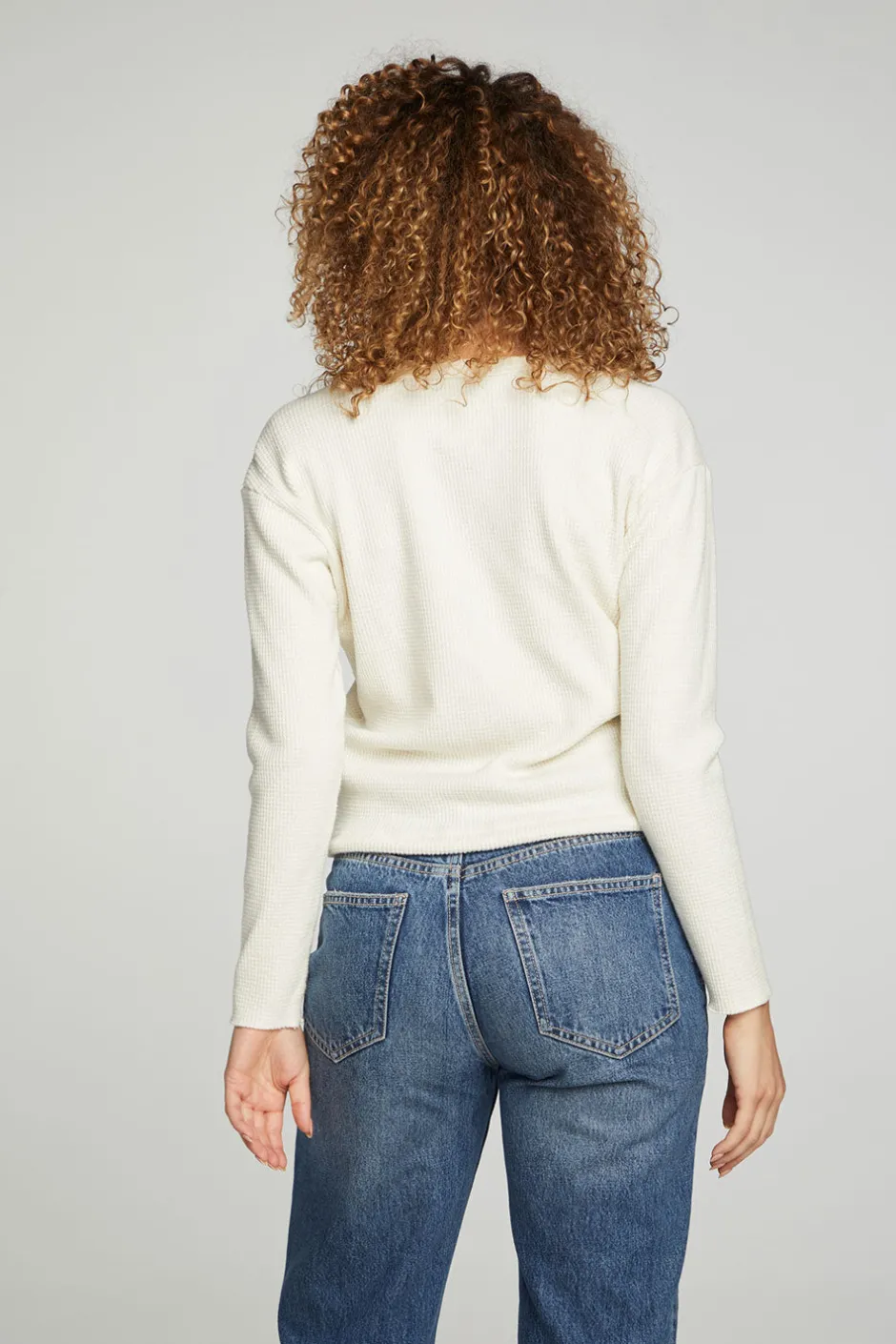 Women Chaser Brand Long Sleeve Snap Henley Drawstring Waist Tee