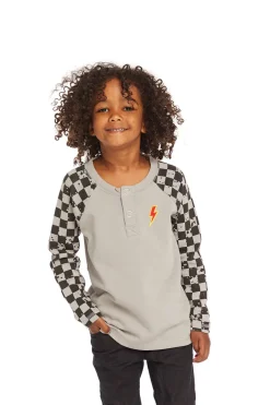 Kids/BOY Chaser Brand Long Sleeve Splatter Checker Raglan Button Up Henley