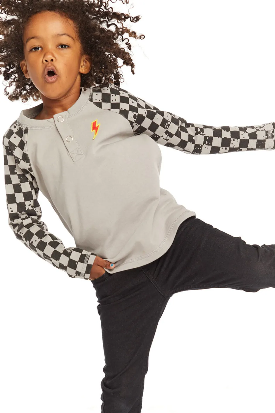 Kids/BOY Chaser Brand Long Sleeve Splatter Checker Raglan Button Up Henley