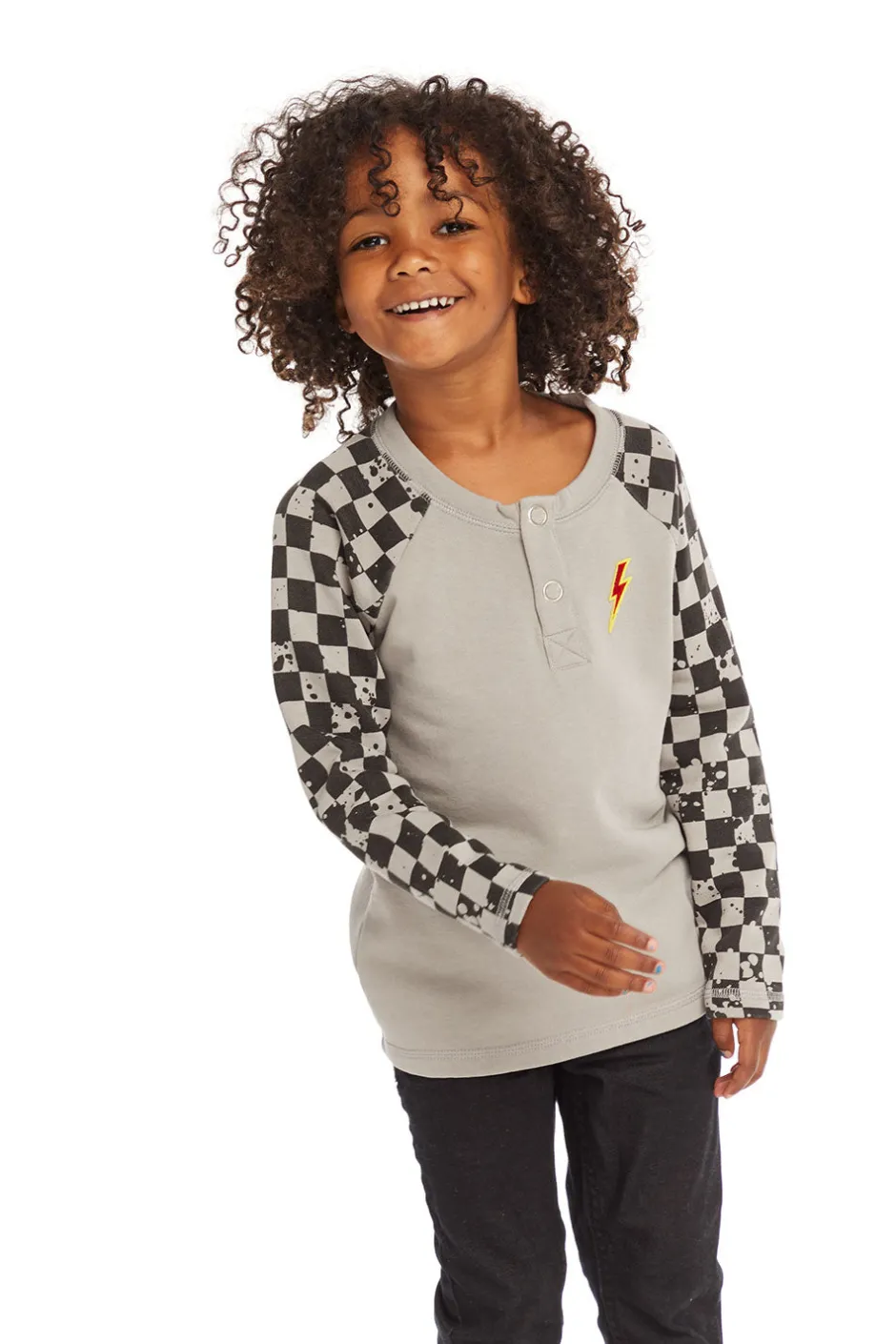 Kids/BOY Chaser Brand Long Sleeve Splatter Checker Raglan Button Up Henley