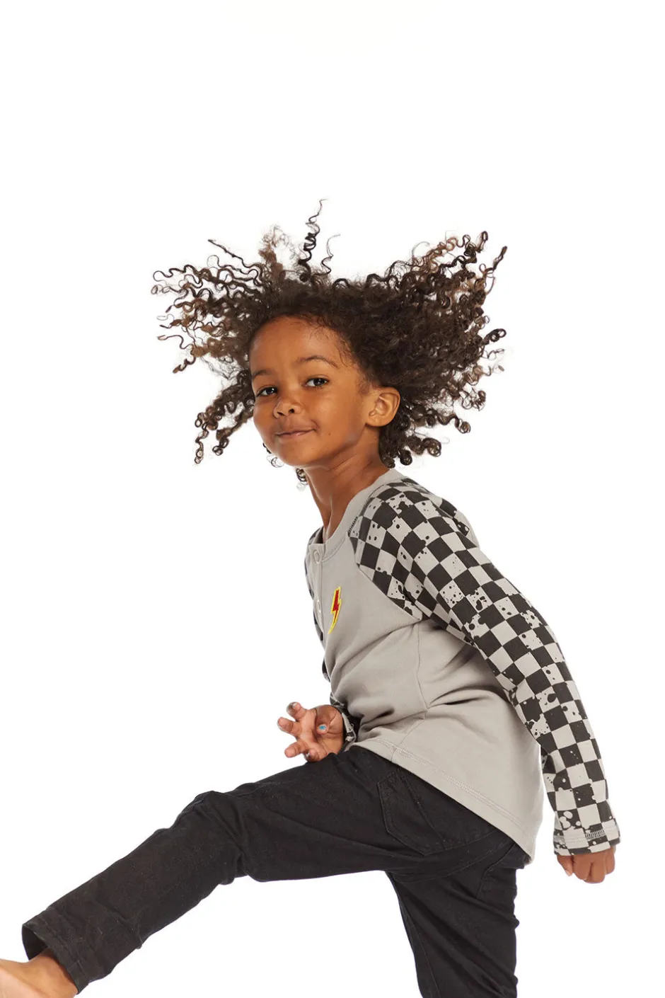 Kids/BOY Chaser Brand Long Sleeve Splatter Checker Raglan Button Up Henley