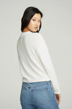 Women Chaser Brand Long Sleeve Zipper Mock Neck Semi Cropped Tee