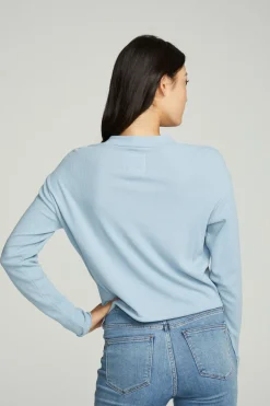 Women Chaser Brand Long Sleeve Zipper Mock Neck Semi Cropped Tee