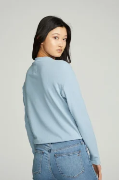 Women Chaser Brand Long Sleeve Zipper Mock Neck Semi Cropped Tee
