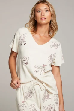 Women Chaser Brand Love Rock Embroidery Tee
