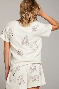 Women Chaser Brand Love Rock Embroidery Tee