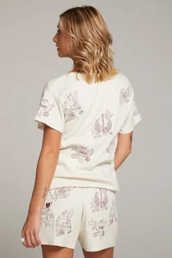 Women Chaser Brand Love Rock Embroidery Tee