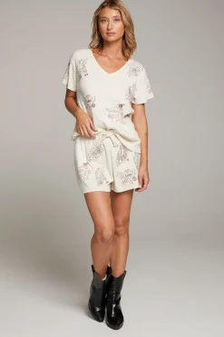 Women Chaser Brand Love Rock Embroidery Tee