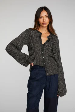Women Chaser Brand Lurex Rib Knit Long Sleeve Tunic