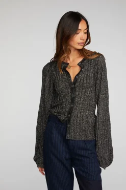 Women Chaser Brand Lurex Rib Knit Long Sleeve Tunic