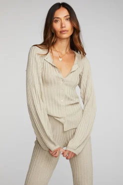 Women Chaser Brand Lurex Rib Knit Long Sleeve Tunic