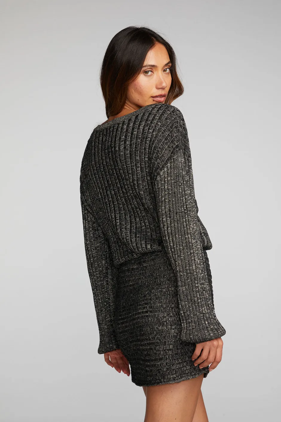 Women Chaser Brand Lurex Rib Knit Mini Dress With Shirring