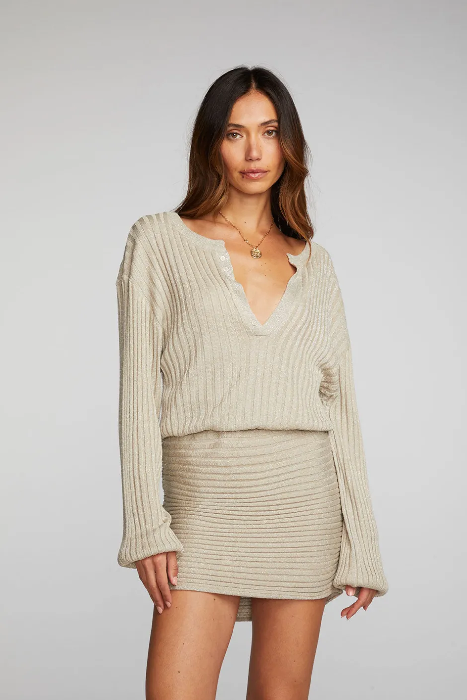Women Chaser Brand Lurex Rib Knit Mini Dress With Shirring