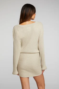 Women Chaser Brand Lurex Rib Knit Mini Dress With Shirring