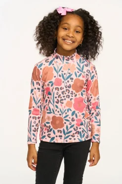 Kids Chaser Brand Lynn Dark Floral & Leopard Print Mock Turtle Neck