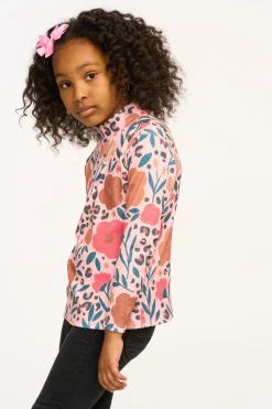Kids Chaser Brand Lynn Dark Floral & Leopard Print Mock Turtle Neck