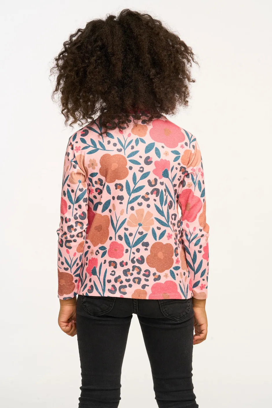 Kids Chaser Brand Lynn Dark Floral & Leopard Print Mock Turtle Neck