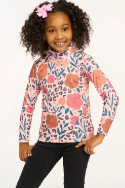 Kids Chaser Brand Lynn Dark Floral & Leopard Print Mock Turtle Neck