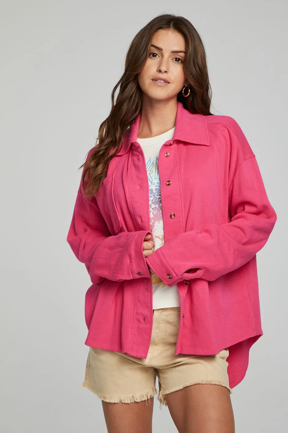 Women Chaser Brand Malone Button Down - Fuchsia