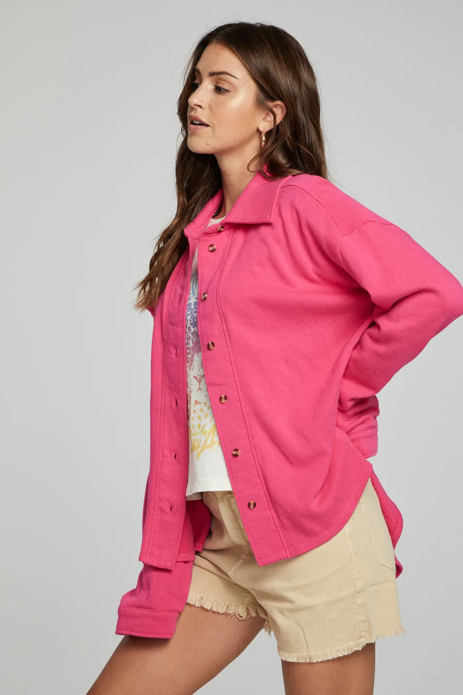 Women Chaser Brand Malone Button Down - Fuchsia